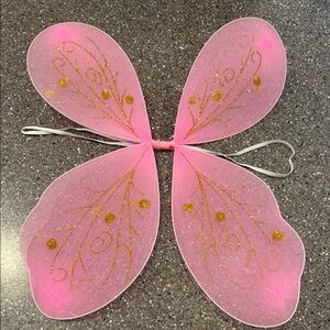 Pink Fairy Wings with Gold Glitter Accents